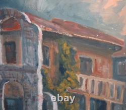 Tableau ancien huile paysage maison