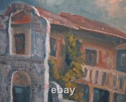 Tableau ancien huile paysage maison