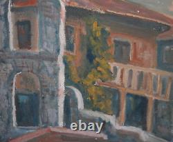 Tableau ancien huile paysage maison