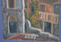 Tableau ancien huile paysage maison