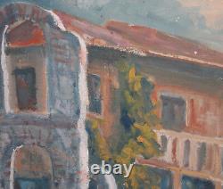 Tableau ancien huile paysage maison