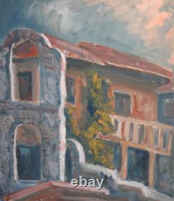 Tableau ancien huile paysage maison