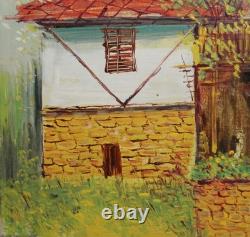 Tableau ancien huile paysage maison de village