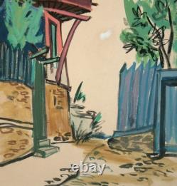 Tableau ancien huile paysage maison de village européenne