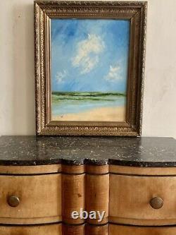 Tableau ancien huile paysage marin bord de mer Impressionnisme cadre Brabizon