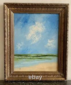 Tableau ancien huile paysage marin bord de mer Impressionnisme cadre Brabizon