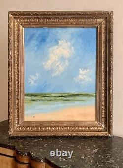 Tableau ancien huile paysage marin bord de mer Impressionnisme cadre Brabizon