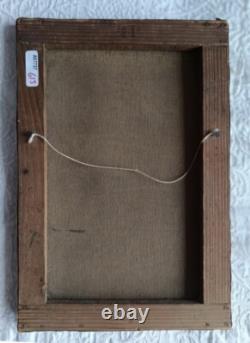 Tableau ancien huile paysage massif montagne toitures rouges impressionnisme