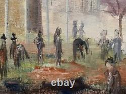 Tableau ancien huile paysage place animée beffroi de Béthune signé Honoré