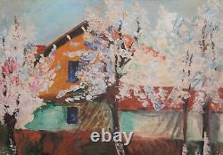 Tableau ancien huile paysage printanier impressionniste