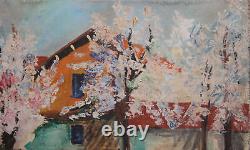 Tableau ancien huile paysage printanier impressionniste