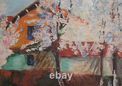 Tableau ancien huile paysage printanier impressionniste