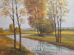 Tableau ancien huile paysage rivière