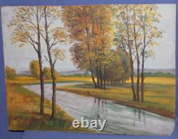Tableau ancien huile paysage rivière