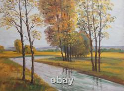 Tableau ancien huile paysage rivière