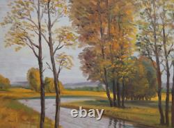 Tableau ancien huile paysage rivière