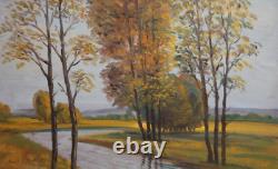 Tableau ancien huile paysage rivière