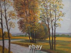 Tableau ancien huile paysage rivière