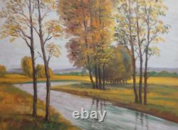 Tableau ancien huile paysage rivière