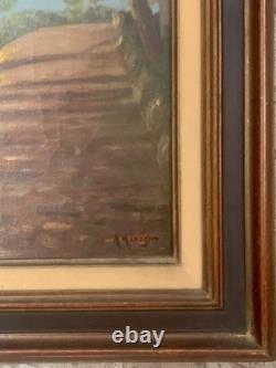 Tableau ancien huile paysage sentier bord de mer pinède Vincent Manago