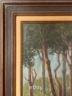 Tableau ancien huile paysage sentier bord de mer pinède Vincent Manago