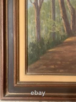 Tableau ancien huile paysage sentier bord de mer pinède Vincent Manago