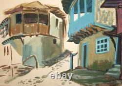 Tableau ancien huile paysage urbain européen