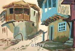 Tableau ancien huile paysage urbain européen