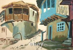 Tableau ancien huile paysage urbain européen