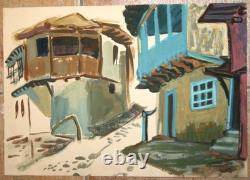 Tableau ancien huile paysage urbain européen