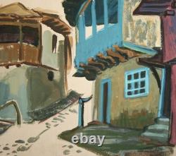 Tableau ancien huile paysage urbain européen