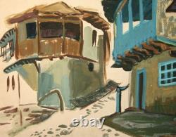 Tableau ancien huile paysage urbain européen