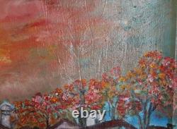 Tableau ancien huile paysage urbain post impressionniste