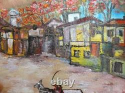 Tableau ancien huile paysage urbain post impressionniste