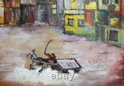Tableau ancien huile paysage urbain post impressionniste