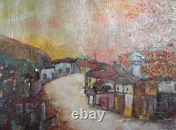 Tableau ancien huile paysage urbain post impressionniste