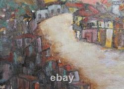 Tableau ancien huile paysage urbain post impressionniste