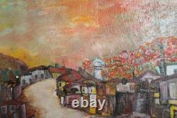 Tableau ancien huile paysage urbain post impressionniste