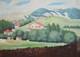 Tableau ancien huile paysage village montagne