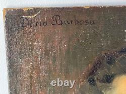 Tableau ancien huile portrait Léonard de Vinci Dario Barbosa 1880-1952 Brésil