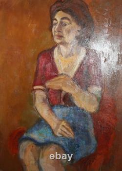 Tableau ancien huile portrait de femme