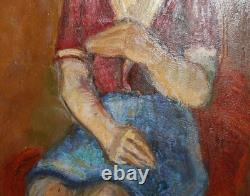 Tableau ancien huile portrait de femme