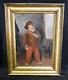 Tableau ancien huile portrait enfant au chapeau Léon SOULIÉ (1807-1862)