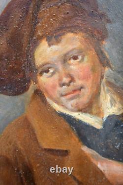 Tableau ancien huile portrait enfant au chapeau Léon SOULIÉ (1807-1862)