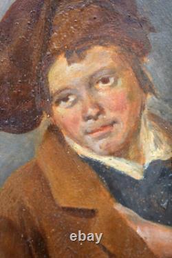 Tableau ancien huile portrait enfant au chapeau Léon SOULIÉ (1807-1862)