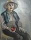 Tableau ancien huile portrait femme au chapeau