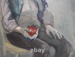Tableau ancien huile portrait femme au chapeau