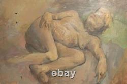 Tableau ancien huile portrait femme nue