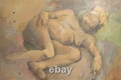 Tableau ancien huile portrait femme nue