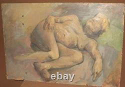 Tableau ancien huile portrait femme nue